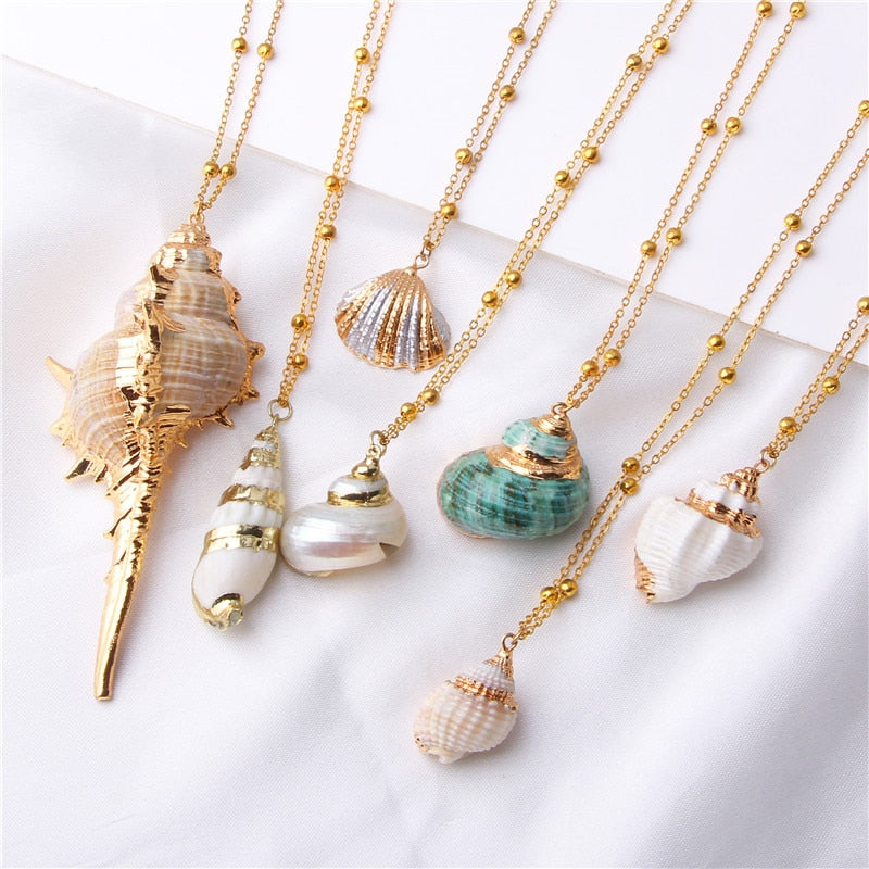 Lateefah Boho Conch Shell Necklace Conch Sea shell Necklace Pendant For Women Collier Femme Shell Cowrie Summer Jewelry
