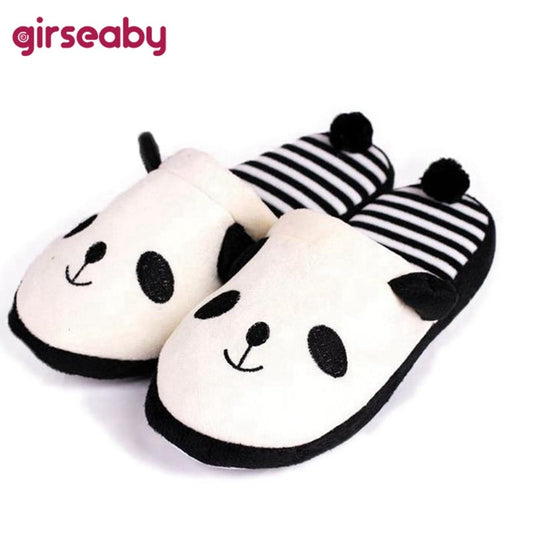 Girseaby Women Cute Cartoon Panda Slippers Home Floor Soft Plush Slippers Female House Shoes Girl Winter Warm Pantufas T219
