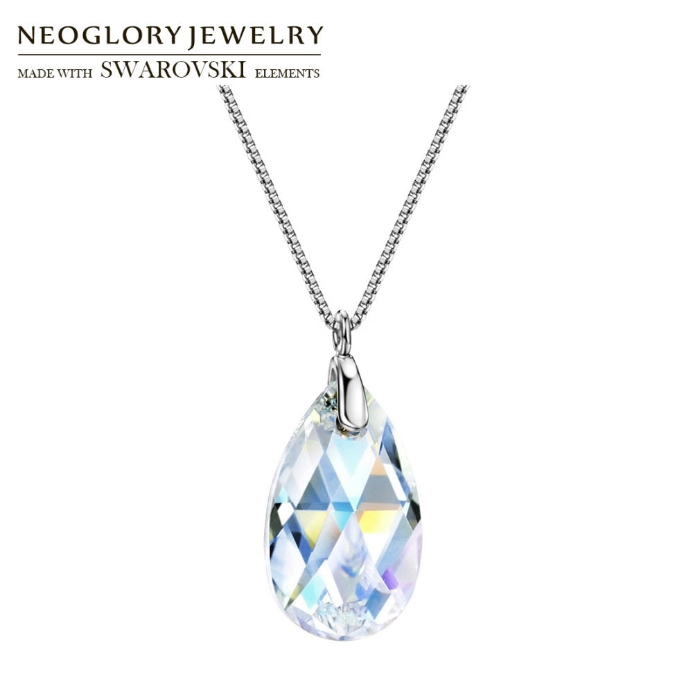 Neoglory Jewelry Water Drop Crystal &amp; S925 Silver Pendant Necklace Embellished With Crystals From Swarovski Hot New Gift - Charlie Dolly