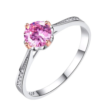 CZCITY Brand Pink Round Gemstone Romantic 925 Sterling Silver Women Wedding Bridal Engagement Fine Jewelry Brand Girlfriend Gift