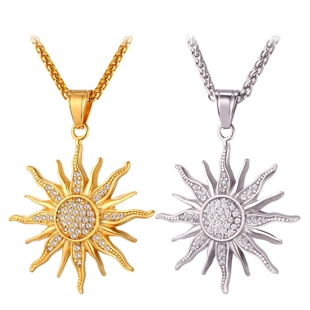 Kpop Necklace Rhinestone Gold/Black Color Sunflower Stainless Steel Pendant For Women Gift Wholesale Jewelry Necklaces P313 - Charlie Dolly