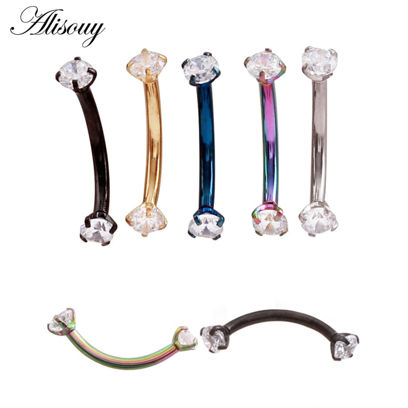 Alisouy 1pc 16G Surgical Steel 3mm Crystal Zircon Eyebrow Body Piercing Curved Barbell Lip Ring Snug Daith Helix Rook Earring - Charlie Dolly