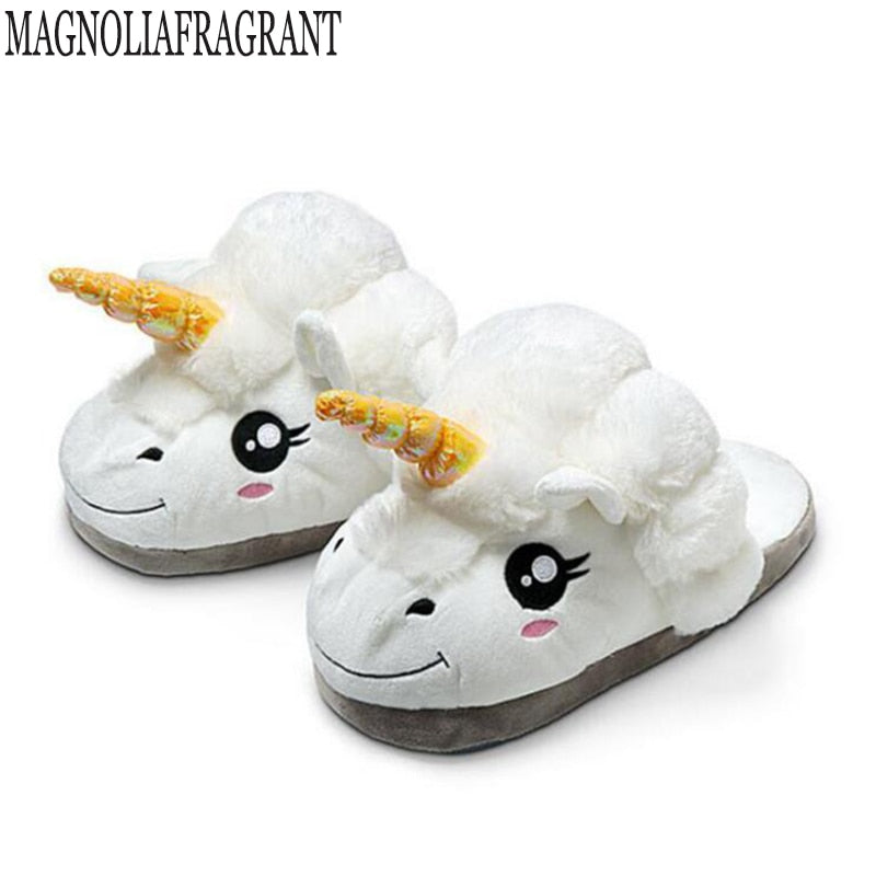 Size 36-41 Adult Unicorn Home Slippers Women Unicornio Pantufa Cute Shoes Cartoon Fur Unisex Indoor Chausson Licorne Chinelo k46 - Charlie Dolly