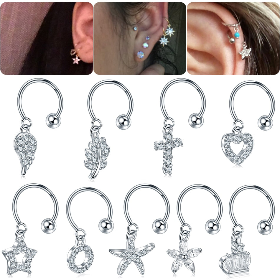 1PC Steel DIY 9Styles CZ Gem Pendant Dangle Hoop Cartilage Earring Helix Tragus Rook Lobe Ear Piercing Fashion Women Jewelry 20G - Charlie Dolly