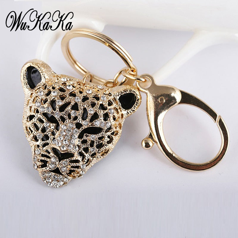 2023 Fashion Crystal Leopard head Rhinestone Tiger Keychain Women's bags Decoration Pendants Accessories Car keyrings Jewelry - Charlie Dolly