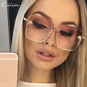 2023 New Oversize Clear Pink Sunglasses for Women Gradient Square Bee Sun Glasses Superstar Luxury Brand Designer Shades UV400 - Charlie Dolly