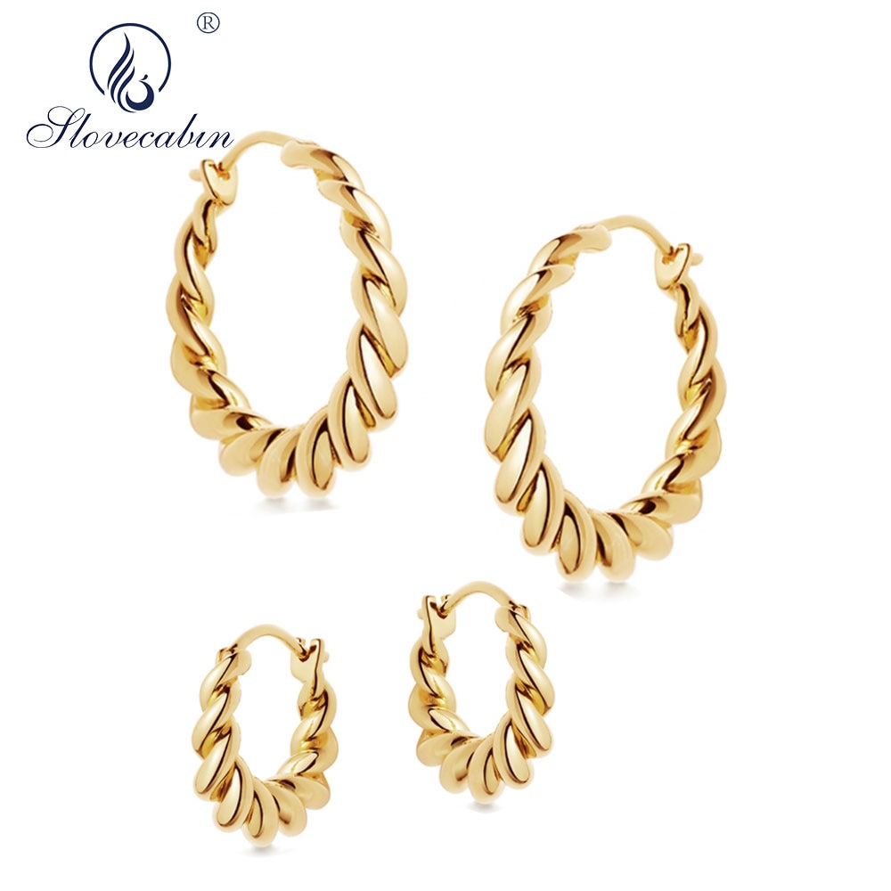Slovecabin 925 Sterling Silver Luxury Hoop Piercing Boucle Doreille Femme Gold Round Circle Fashion Earrings for Women Jewerly