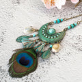 style Tassel Peacock Feather Bohemian Long Necklace Shell Sweater Leather Chain Jewelry Exaggerated Design - Charlie Dolly