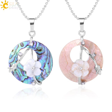 CSJA Colorful Natural Abalone Shell Pendants Necklaces White Pink Round Gems Beads Flower Zircon Women Charms Jewelry F873 - Charlie Dolly