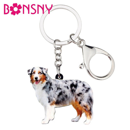Bonsny Acrylic Australian Shepherd Dog Key Chains Keychains Rings Animal Jewelry For Women Girls Ladies Bag Pendant Car Charms