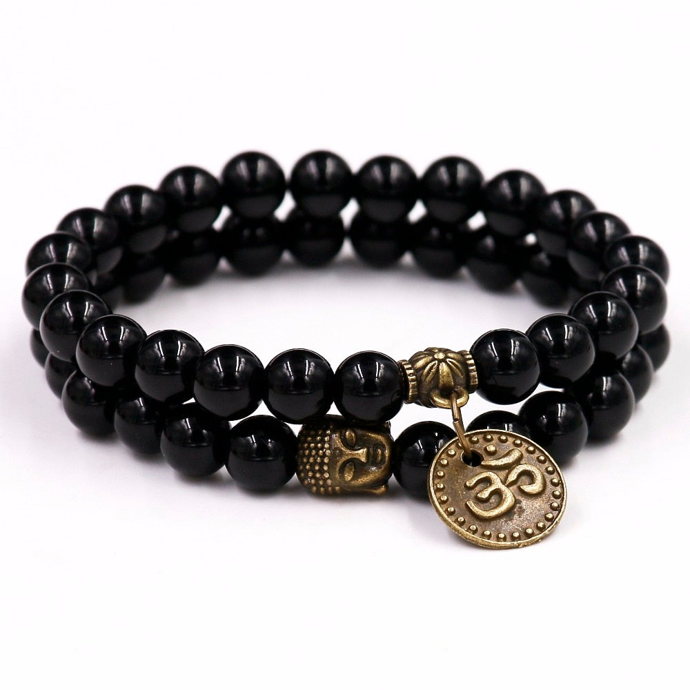 2Pcs 8MM Black Onyxl Natural Stone Bracelets Pendent Charm Bracelets For Men Jewelry Gift Buddha Strand Bracelets Women - Charlie Dolly