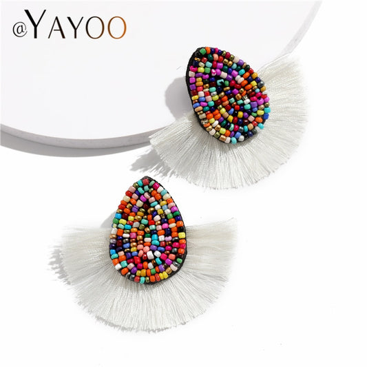 Colorful Beaded Tassel Earrings for Women Fashion Wedding Big Statement Earrings Female 2022 Fringe Hanging Earings Jewelry - Charlie Dolly