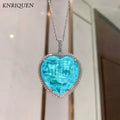 2021 32*32mm Heart Blue Crystal Paraiba Tourmaline Moissanite Gemstone Pendant Necklace for Women Fine Jewelry Anniversary Gift - Charlie Dolly