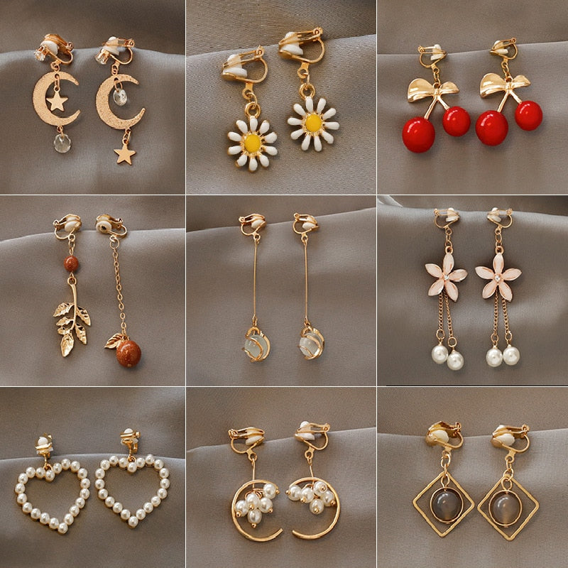 Fashion charm Creative pearl clip on Earrings Cute Handmade Earrings Womens ear clips Jewelry - Charlie Dolly