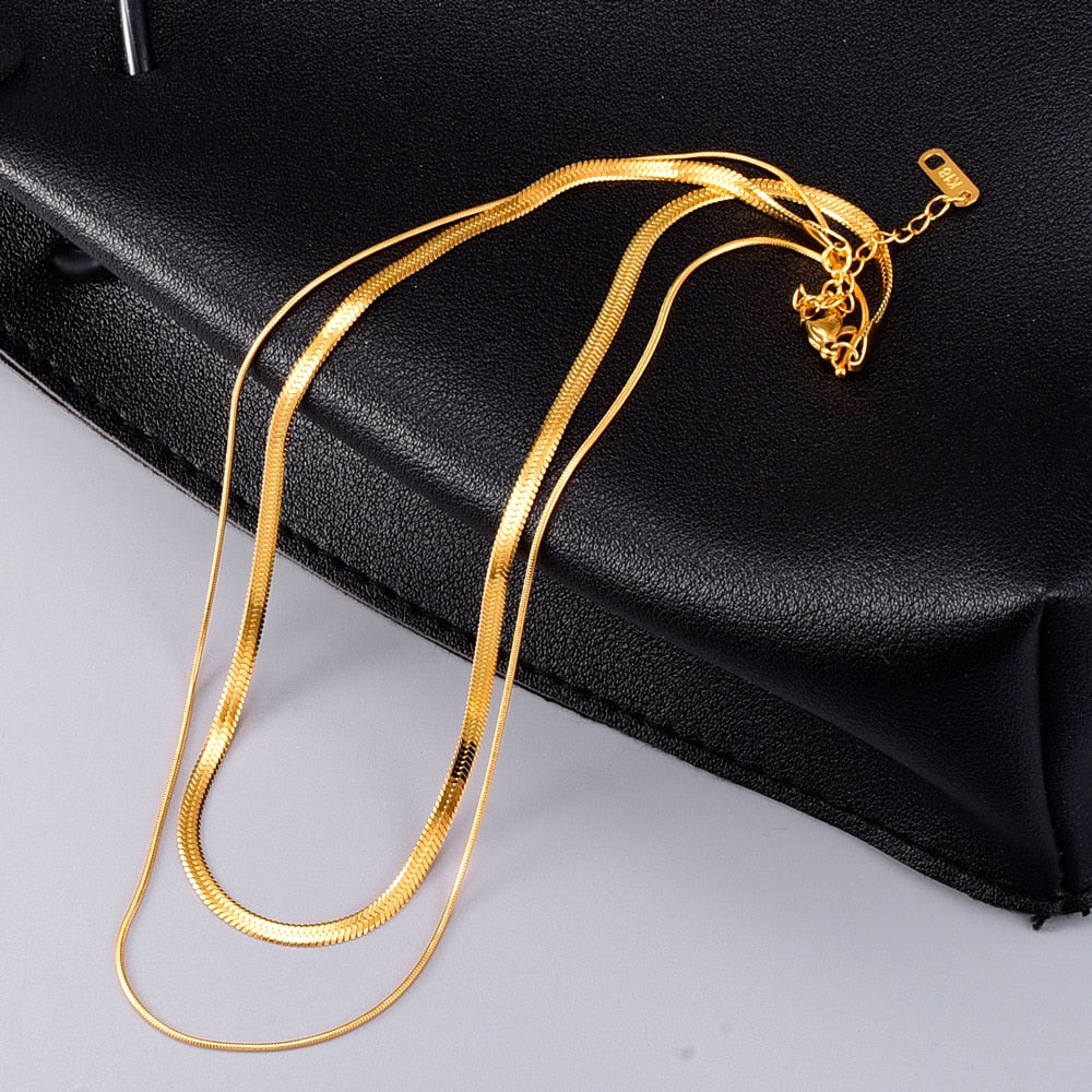 18k Gold Filled Necklace for Women or Men Double Layer Snake Bone Chain for Wedding Gift Gold Filled Chain Fine Jewelry Collares - Charlie Dolly