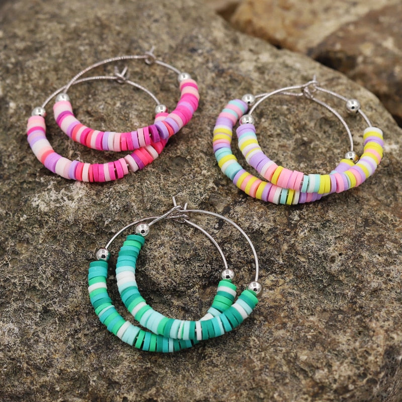 Multicolor Boho Hoop Earrings 2023 New Fashion Colorful Clay korean Jewelry Earrings Accesories for Women Girls - Charlie Dolly