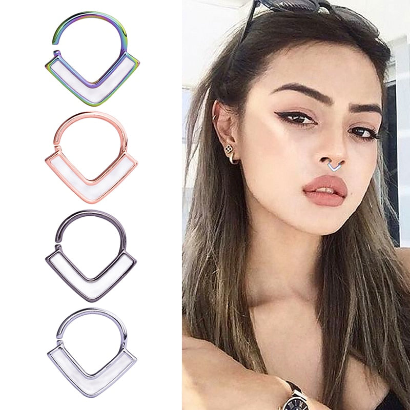 1pc Copper Nose Rings Hoop Septum V-Shap Ear Stud Tragus Cartilage Earring Helix Eyebrow Lip Piercing Nariz Body Jewelry 18G - Charlie Dolly