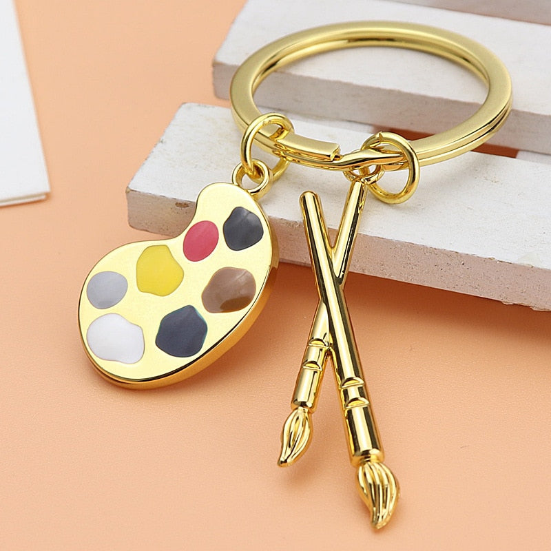 Painter Palette Pendant Keychain Brush Artist Key Chain Car Heart-shaped Cute KeyRing Art Course Souvenir Gift Women Child - Charlie Dolly