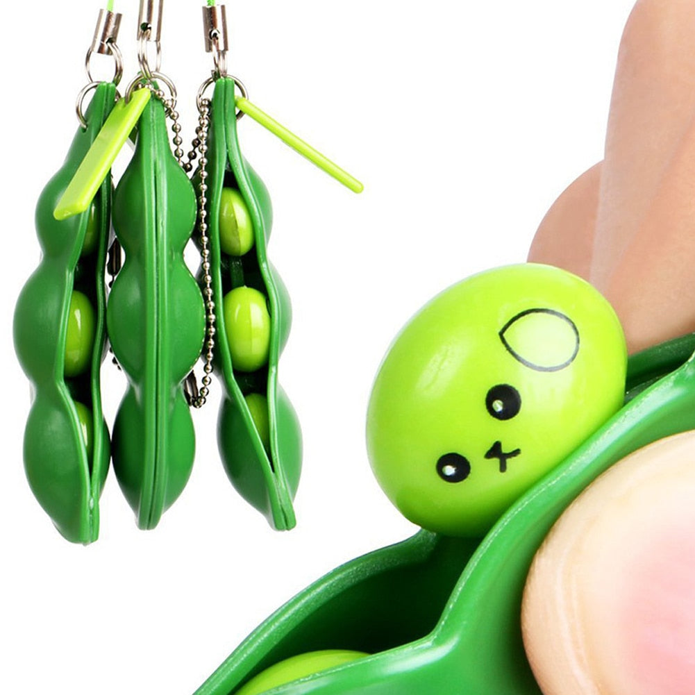 Creative Extrusion Pea Bean Soybean Edamame Stress Relieve Toy Keychain Cute Fun Key Chain Ring Gift Bag Charms Trinket