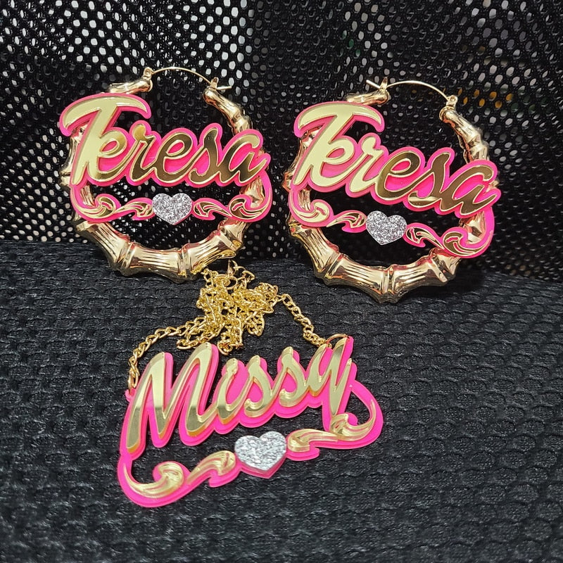 Big Bamboo Personalized Name Custom Earrings C4 - Charlie Dolly