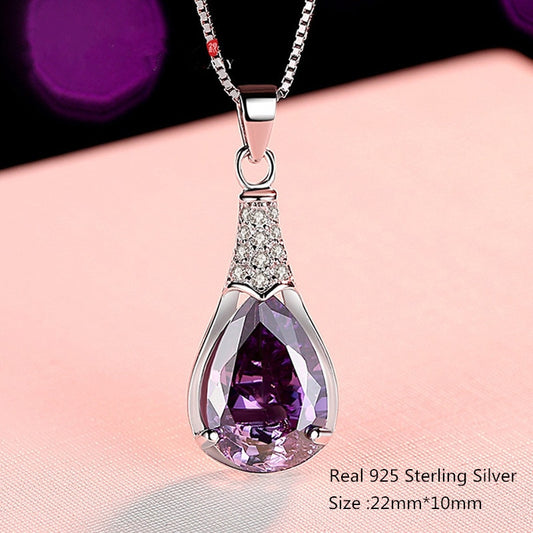 Buyee Amethyst Stone Pendant Chain 925 Sterling Silver Luxury Necklace for Woman Girl Wedding Jewelry Chain 45cm - Charlie Dolly