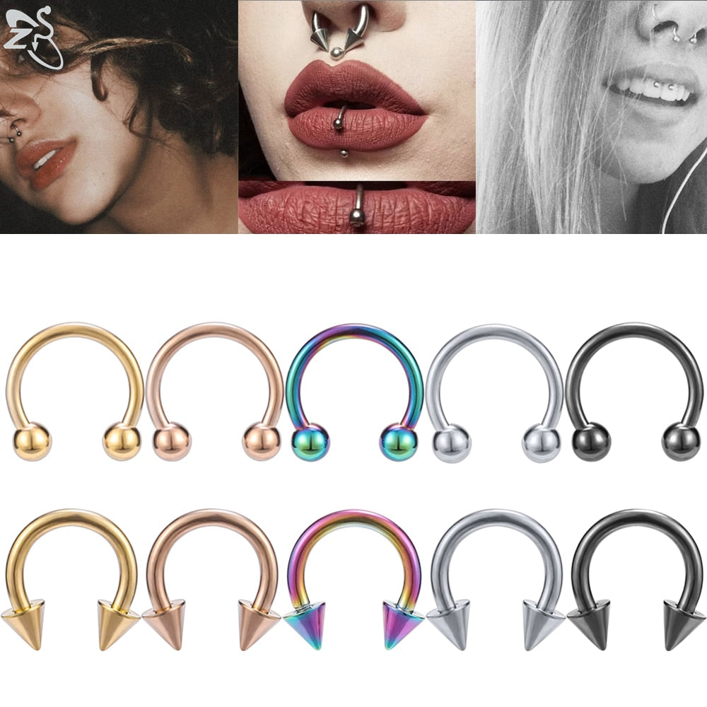 ZS 5 Pcs/lot Stainless Steel Nose Ring Spike Nose Piercings Helix Ear Piercing For Women Men Septum Rings Body Piercing  Jewelry - Charlie Dolly