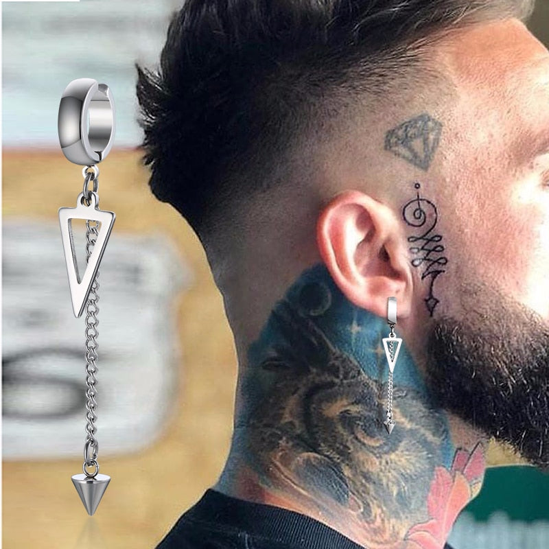 IRREGULAR TRIANGLE LONG CHAIN CUFF EARRING FOR MEN UNISEX JEWELRY ROCK THE COOLEST CONCH HOOP CLIP PIERCING WITHOUT PIERCING - Charlie Dolly