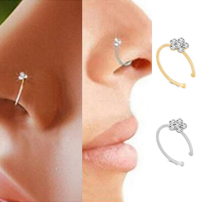 1PCS Fashion Fake Nose Ring Crystal C Clip Septum Lip Non Piercing  Swirls Nose Rings Hoop For Women Men Body Jewelry