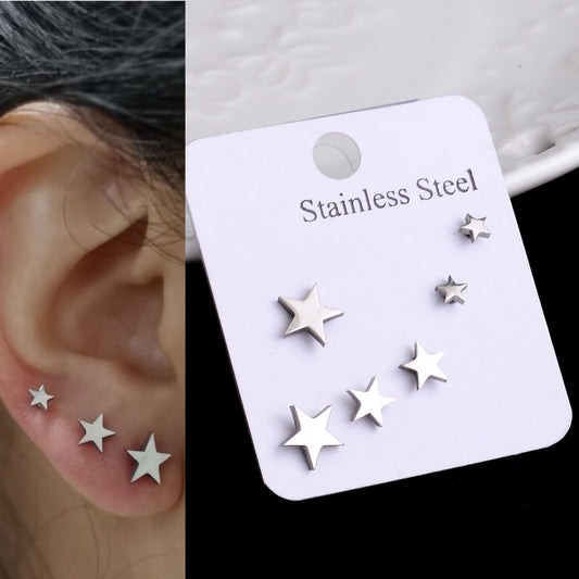 Stainless Steel Earrings Small Cute Butterfly Star Moon Heart Stud Earrings Set Punk Piercing Earing Women's Minimalist Jewelry - Charlie Dolly