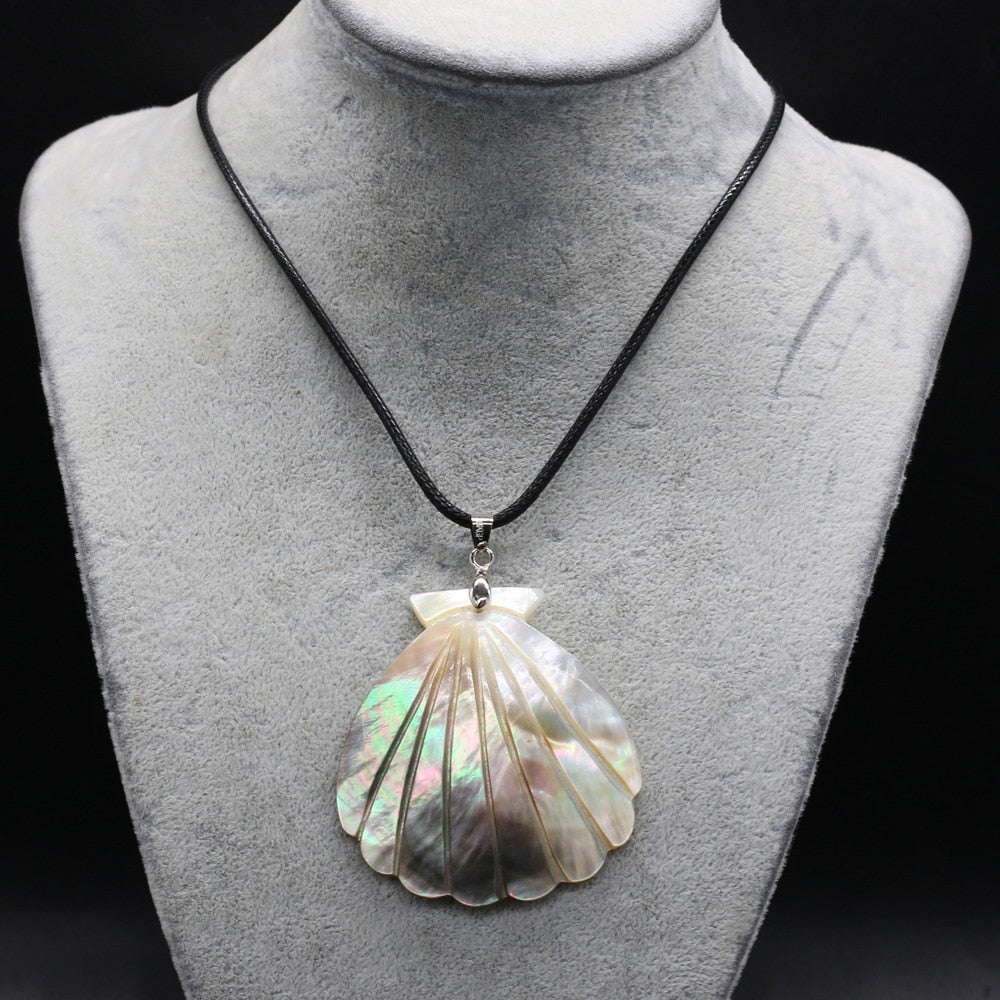 Natural Shell Shape Mother of Pearl Shell Pendants Wax Thread Charm Necklace for Women Jewelry Gift Size 50x55mm Length 55cm - Charlie Dolly