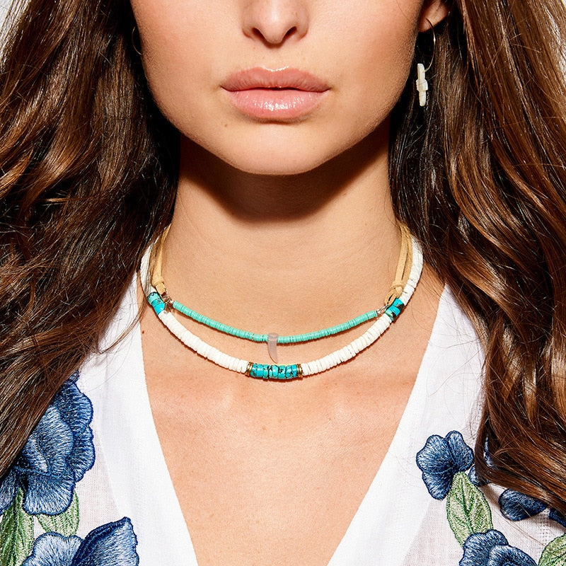 Fashion Soft Pottery Choker Necklace For Women Bohemian Colorful Clay Collar Shell Necklace Summer Beach Jewelry