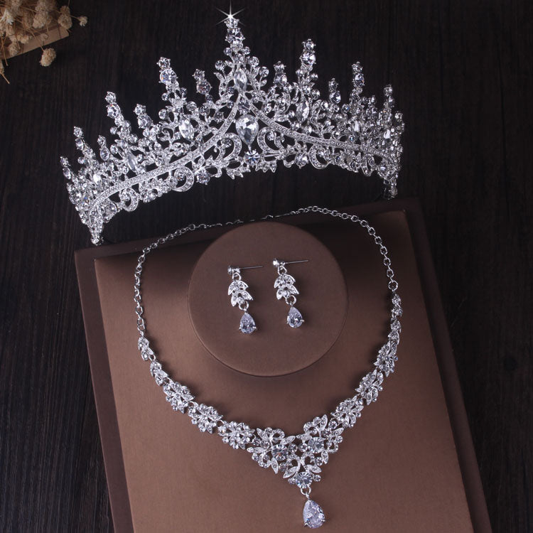 Gorgeous Silver Color Crystal Bridal Jewelry Sets Fashion Tiaras Crown Earrings Choker Necklace Women Wedding Dress Jewelry Set - Charlie Dolly