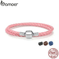 BAMOER Genuine Long Double Pink Black Braided Leather Chain Women Bracelets with 925 Sterling Silver Snake Clasp PAS908 - Charlie Dolly