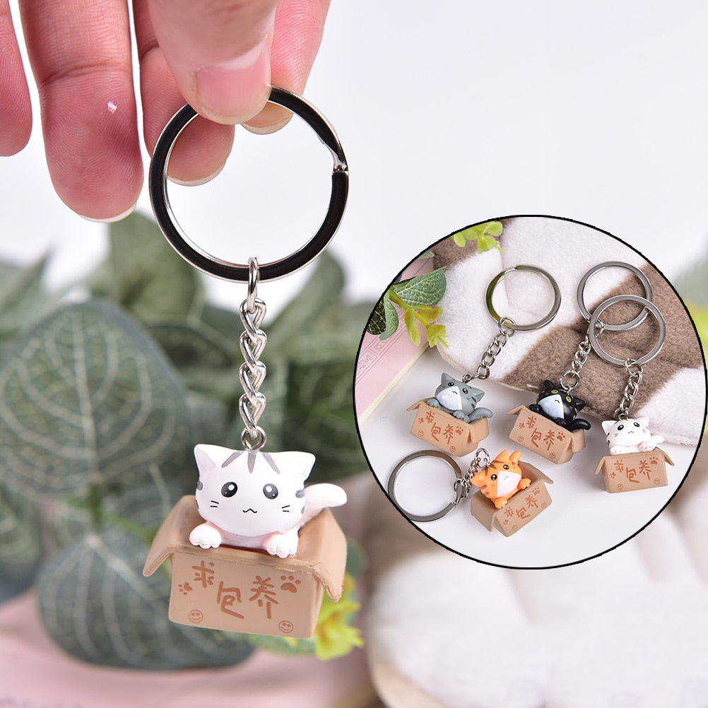 1pcs Creative Personality Cute Little Cat Box Keychain For Women Men Keychain Bag Pendants
