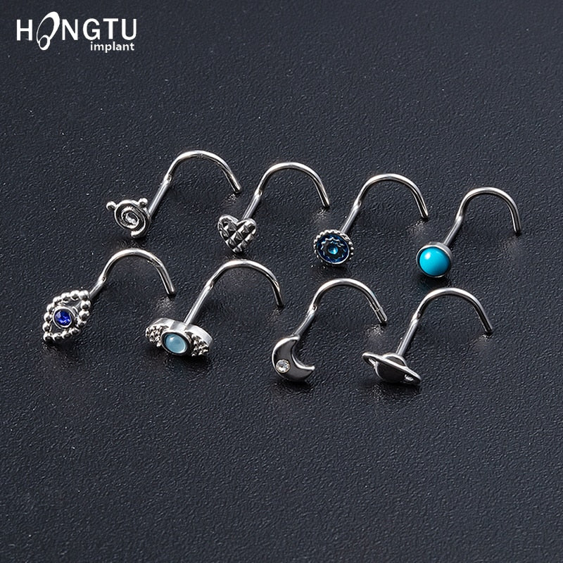 1PCS Fashion Nose Piercing rings 20G Steel Bar Nostril Nose Septum 5-Shape Screws Nose Studs Delicate Piercing Jewelry In Nose - Charlie Dolly