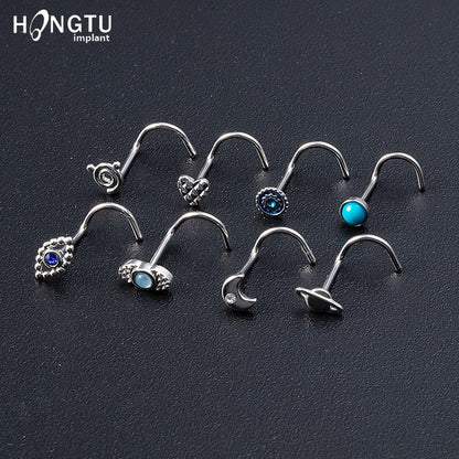 1PCS Fashion Nose Piercing rings 20G Steel Bar Nostril Nose Septum 5-Shape Screws Nose Studs Delicate Piercing Jewelry In Nose