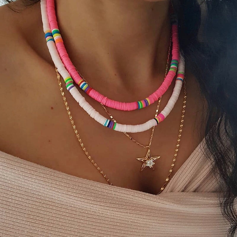 6MM Punk Polymer Clay Necklace Soft Pottery Choker Necklace Colorful Surfer Beads Collar Handmade Femme Jewelry Gifts