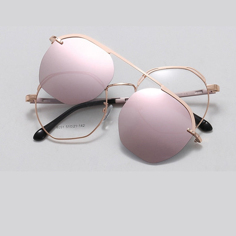 Pink Mirror Polarized Sunglasses Women's New High Quality Aalloy Magnet Clip On Sunglasses Fashion Transparent Glasses 2023 - Charlie Dolly