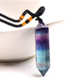 Natural Rainbow Fluorite Necklace Single Point Hexagonal Prism Pendant Striped Crystal Fluorite Necklace Health Energy Stone 1PC - Charlie Dolly