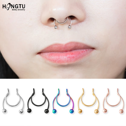 1-5pcs New Fake Nose Piercing Fake Nose Ring Hoop Septum Rings Surgical Steel Colorful Fake Piercing Nose Piercings Jewelry 20G