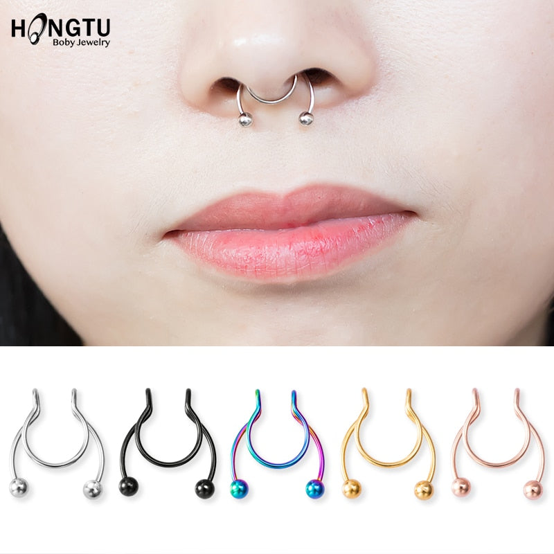 1-5pcs New Fake Nose Piercing Fake Nose Ring Hoop Septum Rings Surgical Steel Colorful Fake Piercing Nose Piercings Jewelry 20G - Charlie Dolly