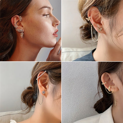 Korean Minimalist Pearl Ear Cuff Pearls Cross Clip Earrings Fake Piercing Ear cuff Women Clips Jewelry No Hole Ear Accessories