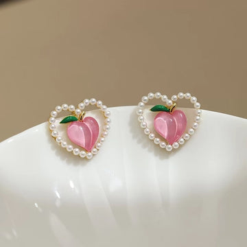 Summer Peach Earrings Female Niche Design Lovely Sweet Versatile Pearl Love Earrings Birthday Party Gift Accessories - Charlie Dolly
