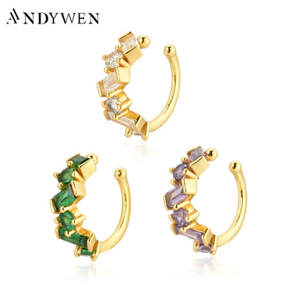 ANDYWEN 925 Sterling Silver Zircon CZ Ear Cuff Earring No Piercing Clips Women Rock Punk Earring Pendiente Piercing Jewelry