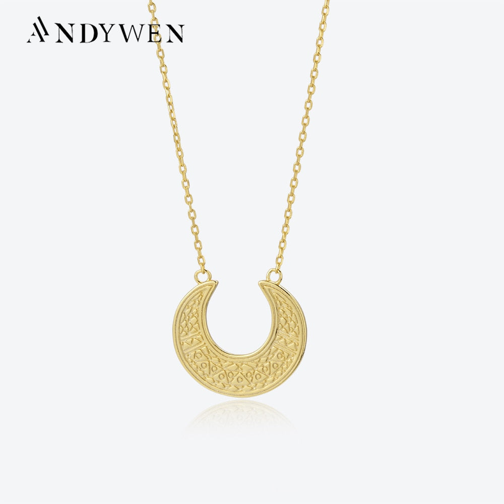 ANDYWEN 925 Sterling Silver Gold Coins Big Moon Pendant Necklace Long Chain Choker CZ Rock Punk Wedding Party Fine Jewels - Charlie Dolly