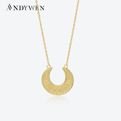 ANDYWEN 925 Sterling Silver Gold Coins Big Moon Pendant Necklace Long Chain Choker CZ Rock Punk Wedding Party Fine Jewels