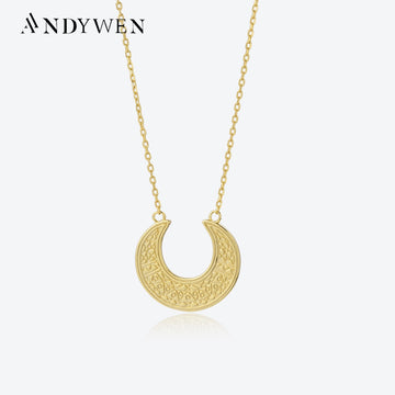 ANDYWEN 925 Sterling Silver Gold Coins Big Moon Pendant Necklace Long Chain Choker CZ Rock Punk Wedding Party Fine Jewels - Charlie Dolly