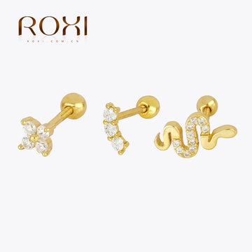 ROXI Minimalism Stud Earrings for Women Moon Snake Butterfly Geometry Piercings Earings 925 Sterling Silver Pendientes Plata 925 - Charlie Dolly