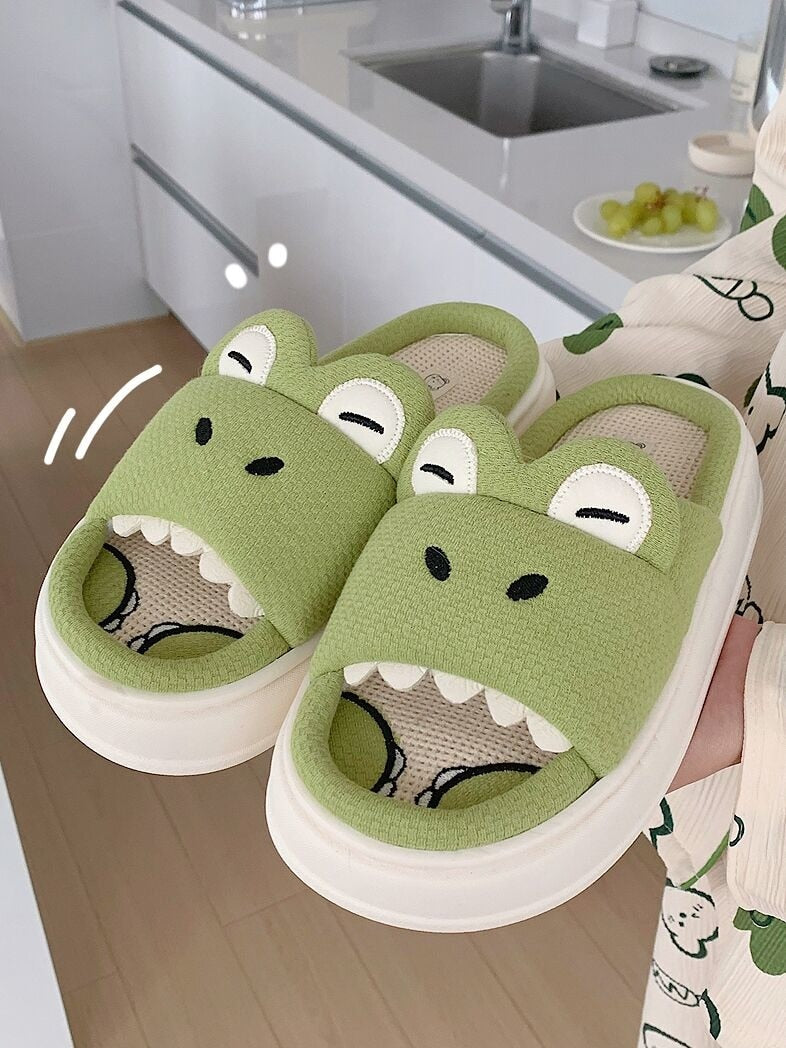 Four Seasons Universal Cute Crocodile Linen Slippers Women Spring Summer Couples Man Skid Resistant Dinosaur Animal Flip Flops - Charlie Dolly