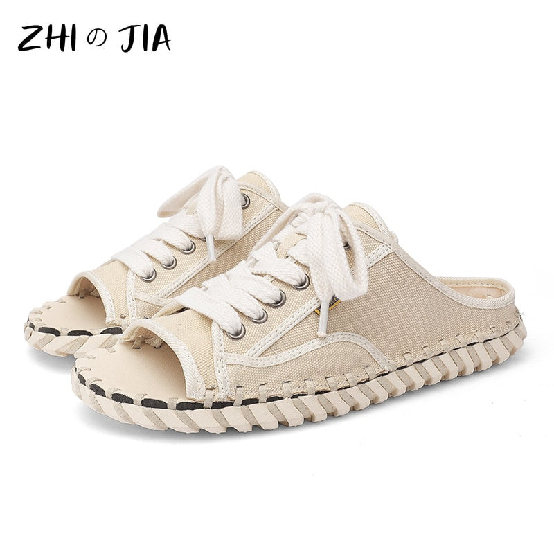 2023 Summer Men's Sandals Handmade Outdoor Canvas Shoes Casual Fashion Personality Sandals Mesh Shoes Platform Comfort Slippers - Charlie Dolly